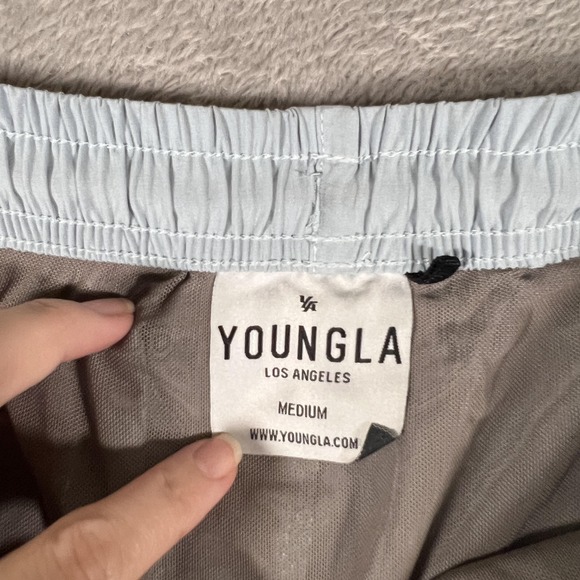 YoungLA Shorts Mens Medium Light Blue Lined Mesh Athletic Drawstring Zip Pocket - Picture 3 of 9